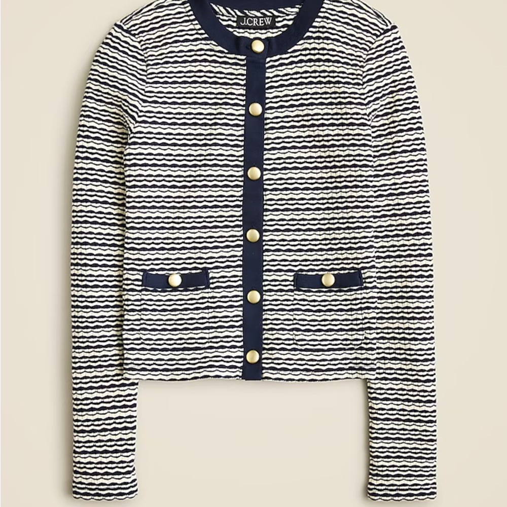 J.Crew Navy and Cream Wavy Striped Cardigan